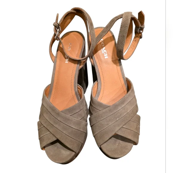 COACH Suede Platform Heels Wraparound Ankle Strap Nikeeta - Size 6 - Picture 3 of 9